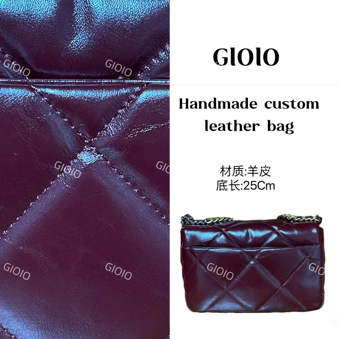 GIOIO手工真皮单肩斜挎包1023-羊-红 19bag金扣