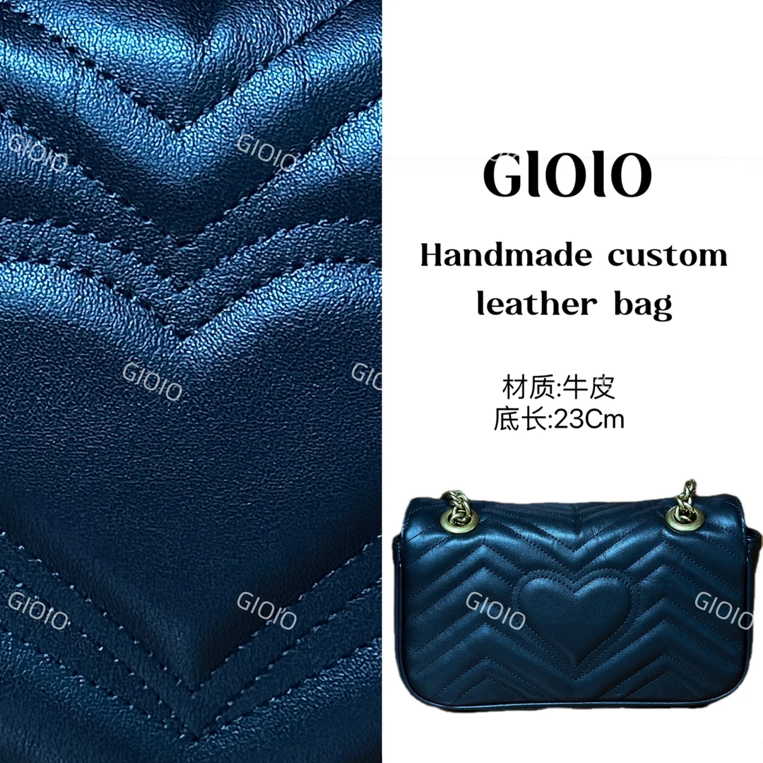 GIOIO手工真皮单肩斜挎包1024-牛-黑  马蒙金扣