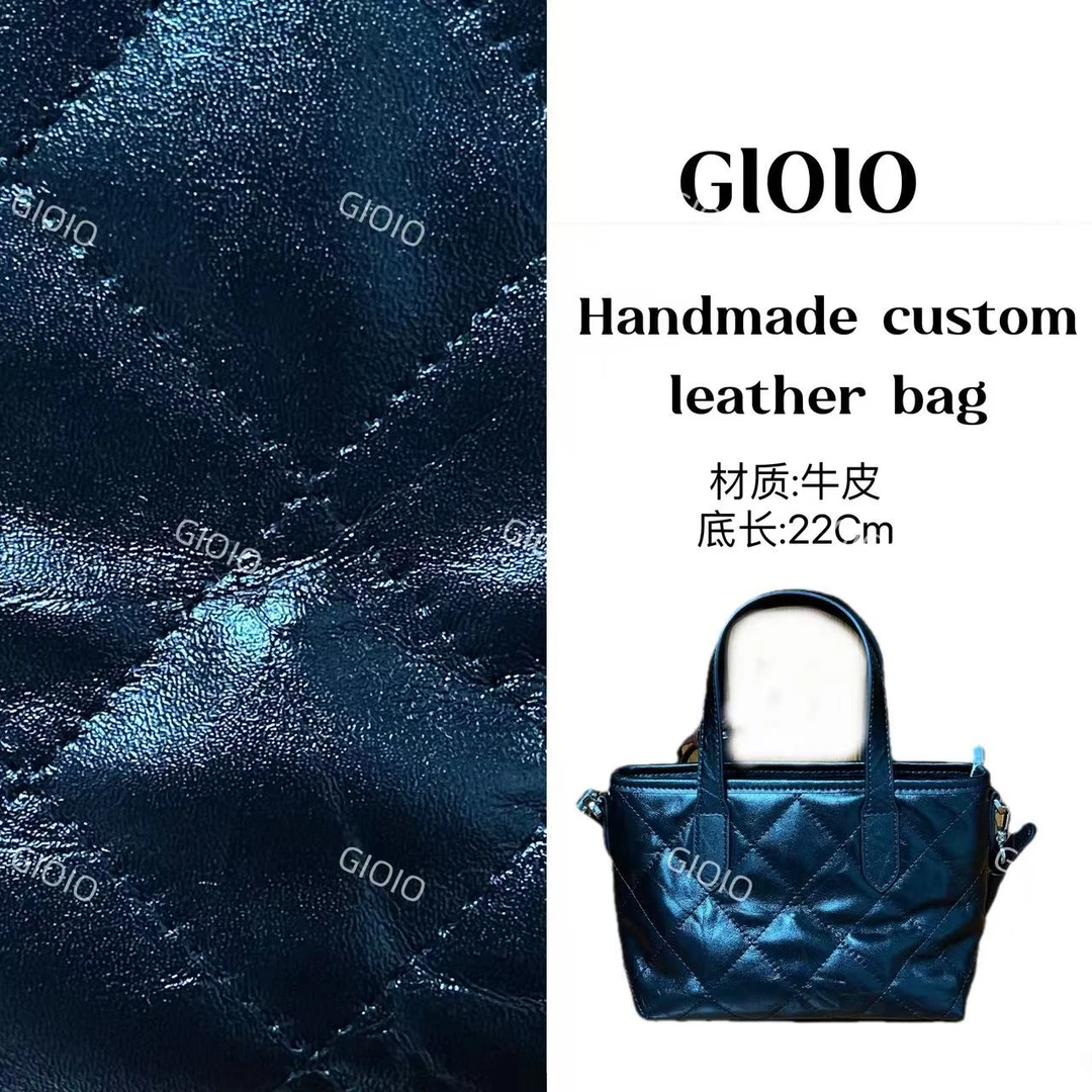 GIOIO手工真皮单肩斜挎包8620-牛-黑 菜篮子方形-银扣