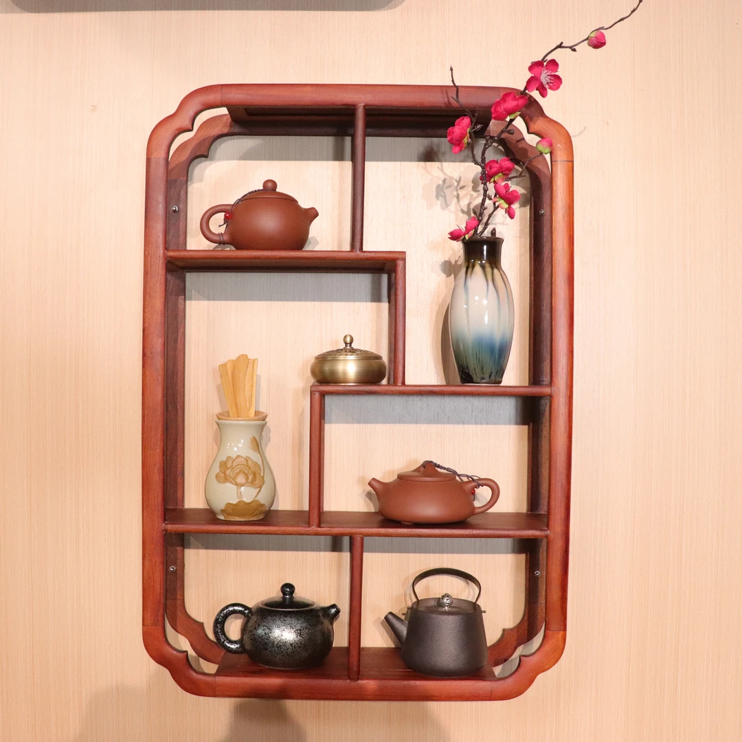 挂墙博古架红木小架茶具架多宝格实木博古架仿古架客厅博物架榫卯