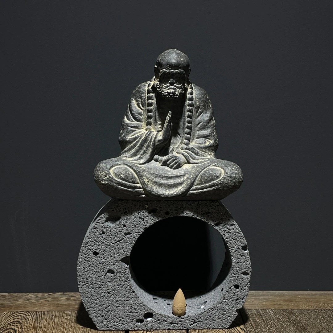 石雕达摩乌金石青石手工精品人物雕刻新中式禅意桌面居家工艺摆件