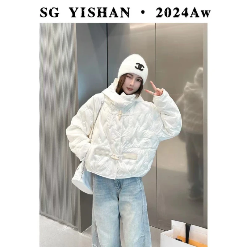 SG / 杨依姗 AW学院风学生棉袄小个子牛角扣压胶连帽棉服女潮