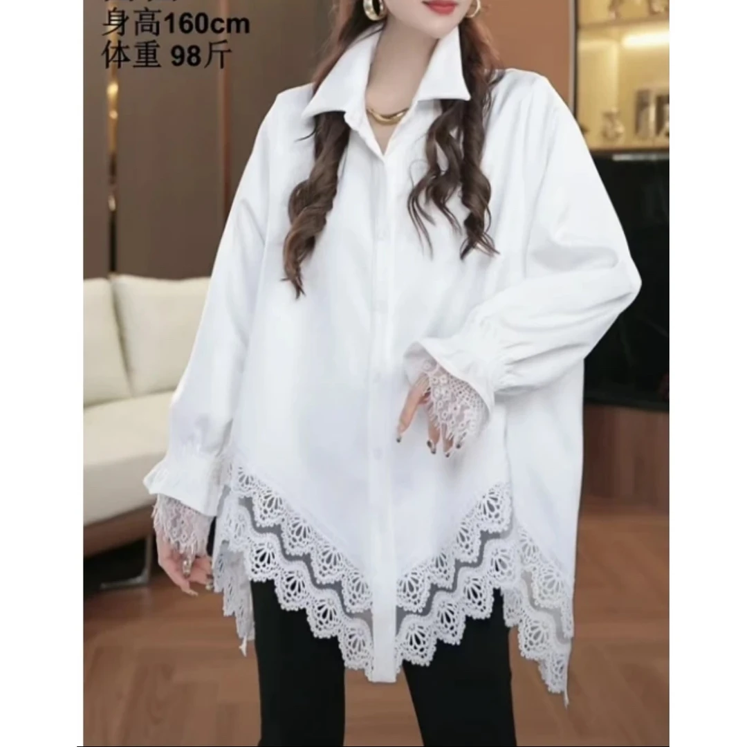 鑫蕾2024冬季加绒保暖新款时尚休闲衬衫气质感设计感花边拼接衬衣