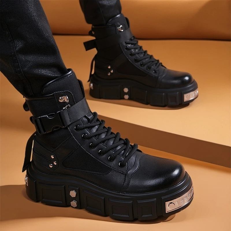 马丁男鞋冬季2024新款工装男士增高英伦皮靴机车休闲商务高帮靴子