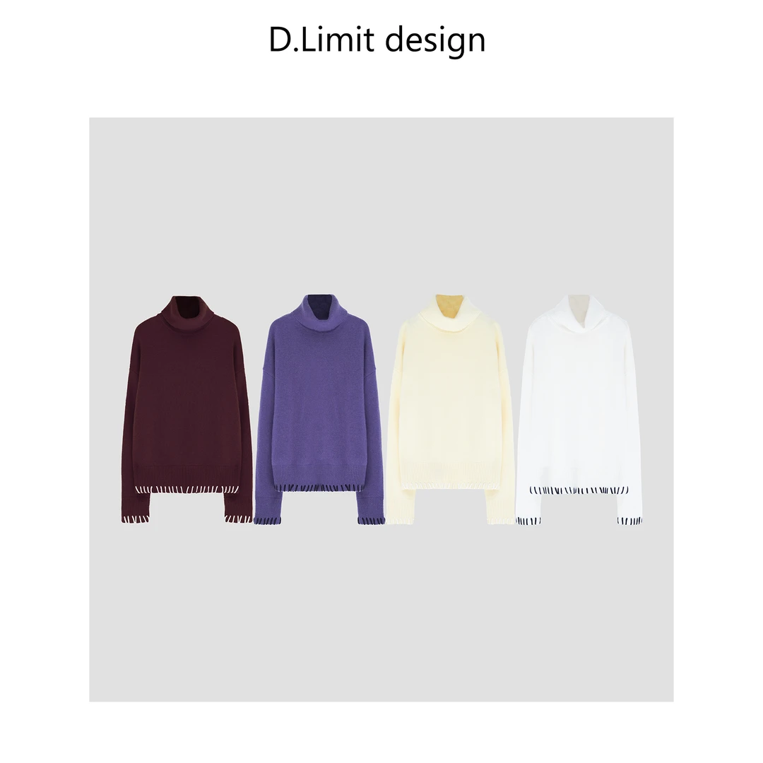 【D.Limit design】设计感高级撞色高领宽松毛衣DLCY1115
