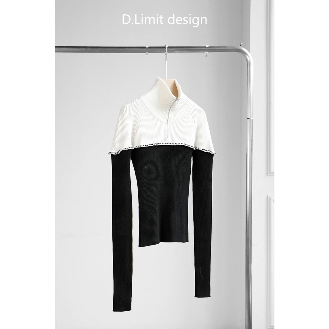 【KARL LAGERFELD】时尚半拉链撞色显瘦针织衫