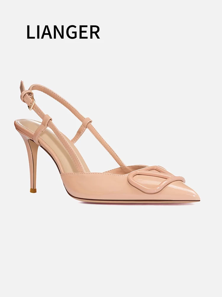 2024年新款夏季气质高跟鞋法式细跟尖头一字绝美包头凉鞋裸色女鞋