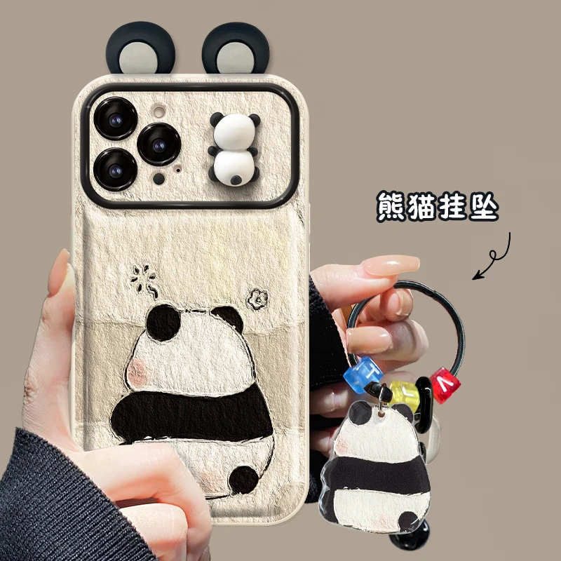 基理画熊猫适用苹果/华为/vivo/oppo/翻盖iPhone15手机壳
