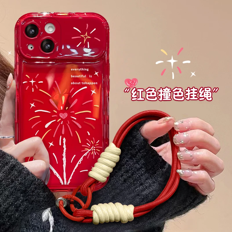 烟花涂鸦苹果华为/vivo/oppo/小米翻盖镜子iPhone15pro创意手机壳