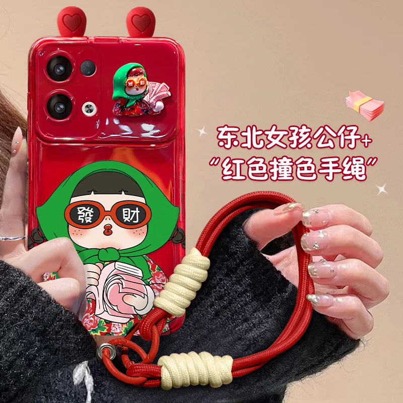 新东北花袄女孩OPPOreno8pro新款创意小众防摔女款翻盖镜子手机壳