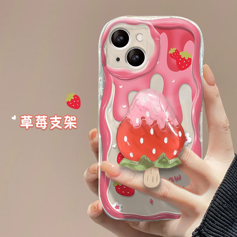 粉色奶油草莓苹果14手机壳iPhone13新款12奶油纹Max超薄14P防摔