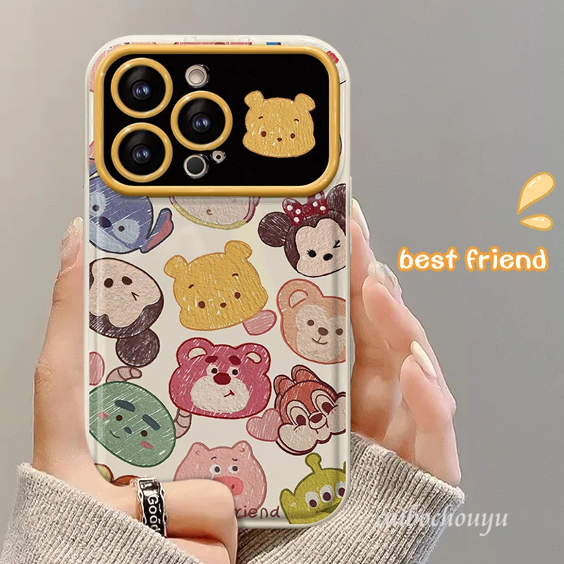 小熊头苹果华为vivo/oppo小米翻盖镜子大视窗iPhone15pro手机壳