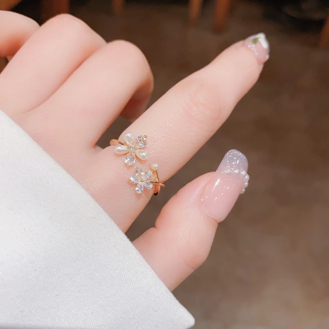 合金戒指 甜美温柔系花朵可调节戒指 精致轻奢时尚指环首饰品1209