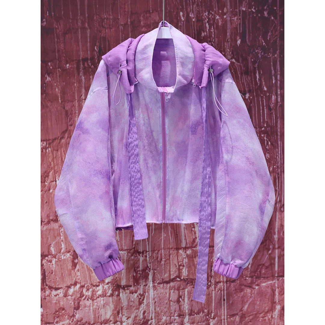 【韩哥女装】月白星紫扎染轻薄透气时尚休闲百搭感防晒外套 3561