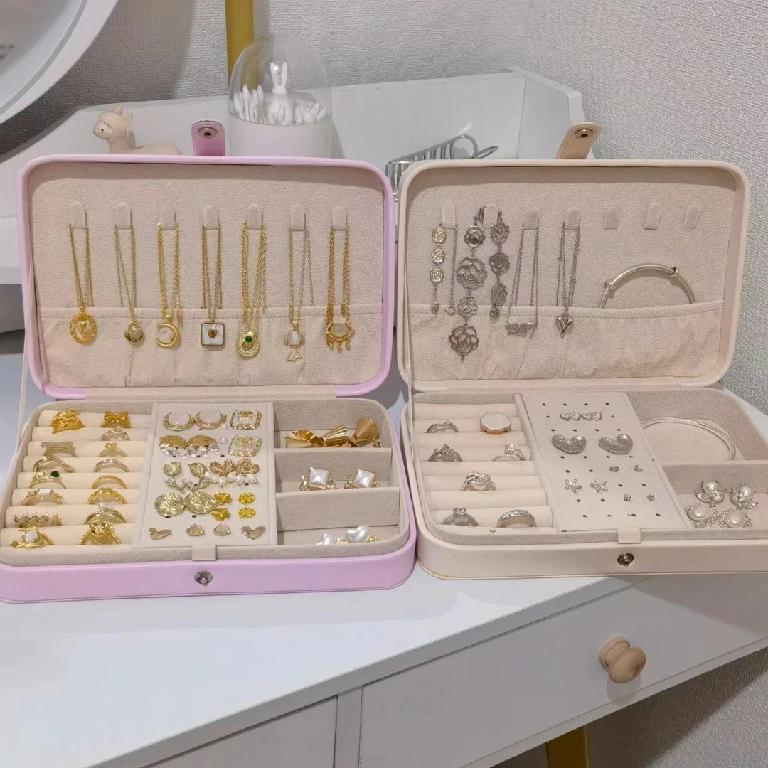 简约耳饰耳夹收纳饰品箱家用多层便携大容量戒指盒旅行首饰收纳盒