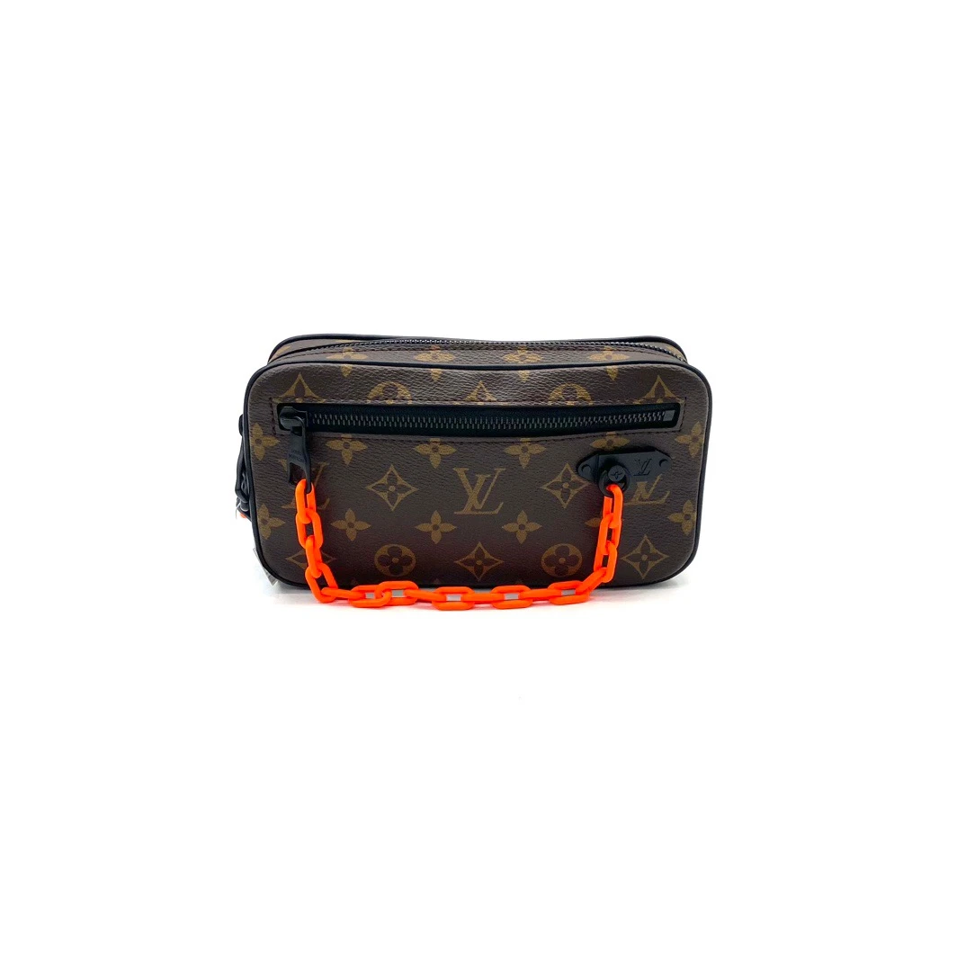 99新 LouisVuitton/路易威登 Lv 棕老花拼皮手拿包 尺寸21/12