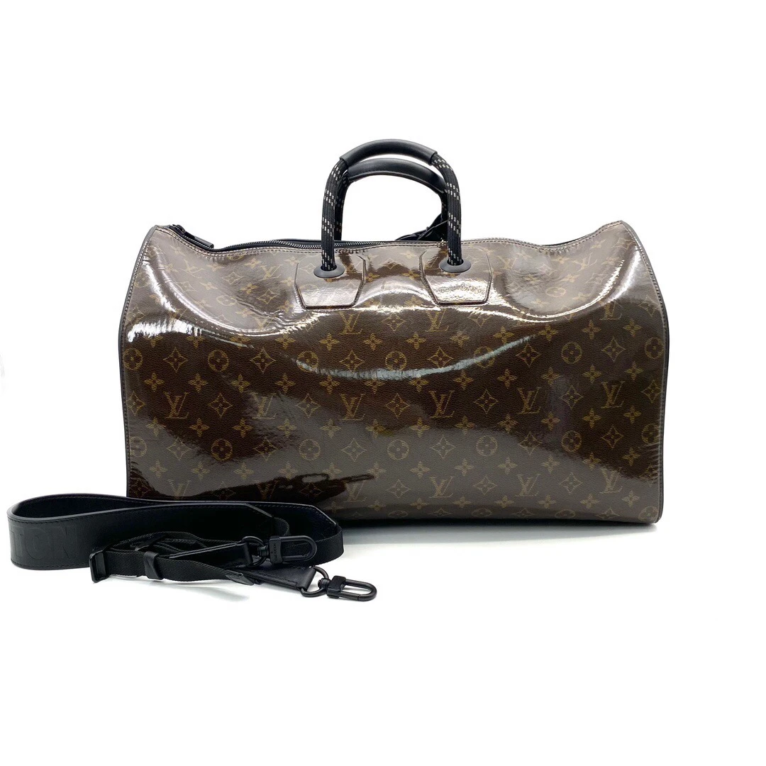 95新 LouisVuitton/路易威登 棕老花水晶皮keepall50旅行袋 棕色