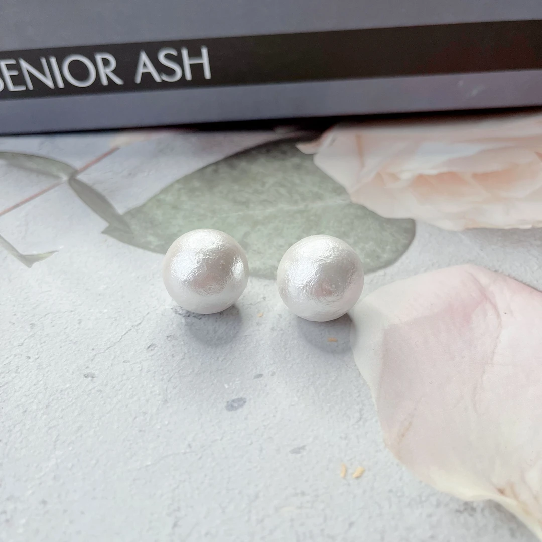 合金耳饰 （1040）梦回棉花珠复古耳钉--珠子直径20mm