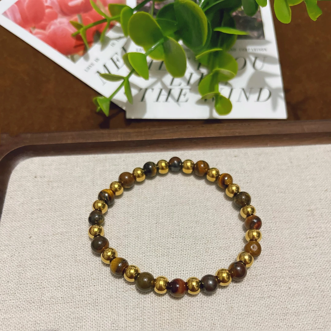 钛钢大理石手链 （3150）轻奢高级美拉德串珠弹力绳手链--长17