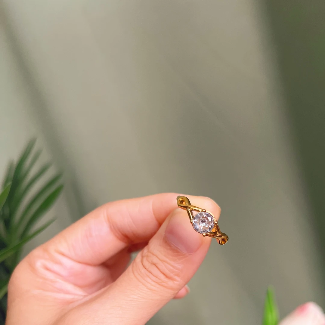 钛钢合成锆石戒指 4094-4095高级交叉四爪方锆戒指