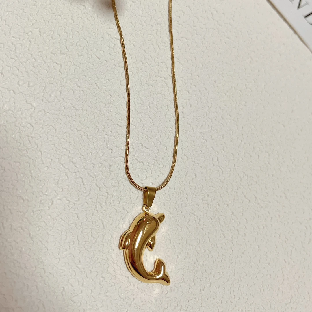 钛钢项链 (2441)钛钢灵动实心海豚项链