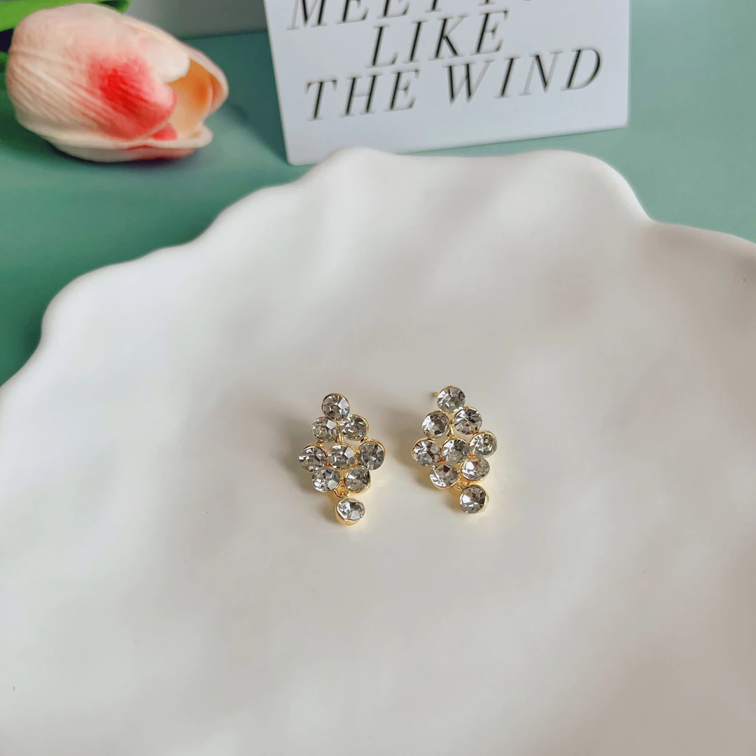 合金合成锆石耳饰 （1047）轻奢圆锆菱形耳钉