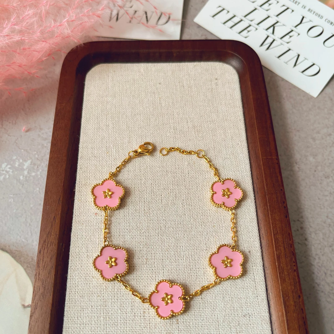 钛钢珐琅手链 （3161）高定轻奢版花朵手链--长20