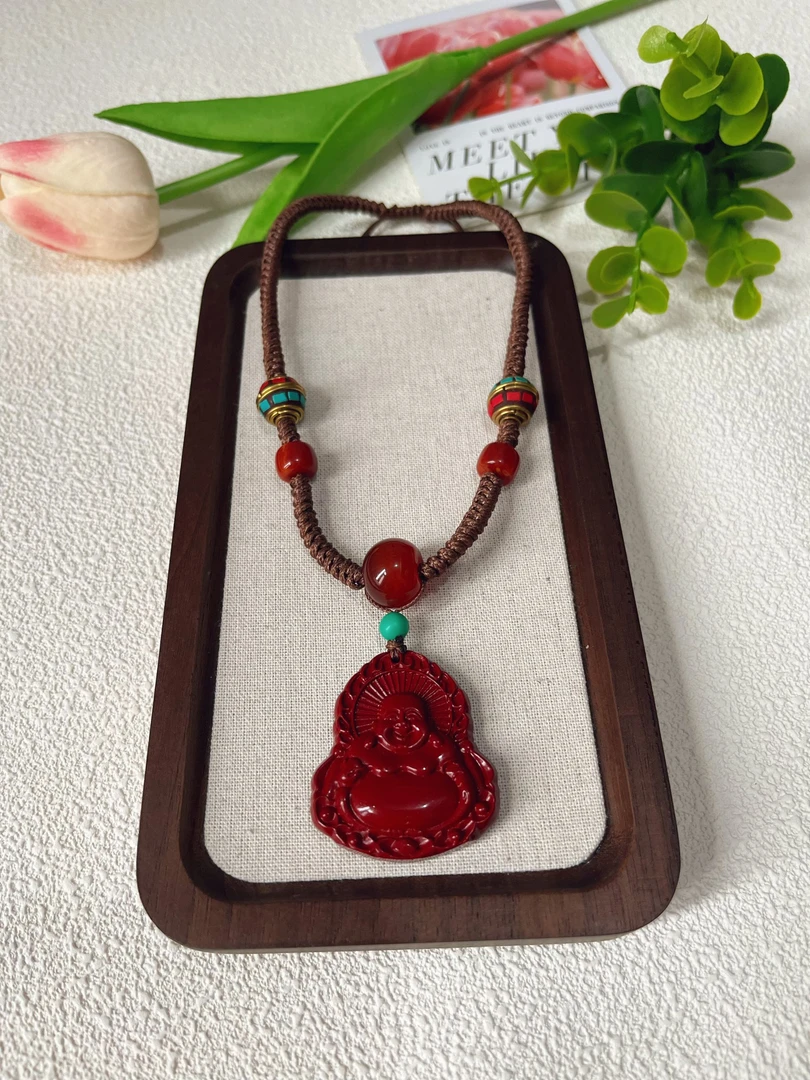 非金属布艺项链 （2327）新中式国风元素红色佛公项链--长60