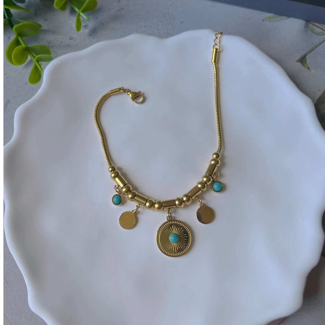 钛钢手链 （3024）绿色珠珠拼接手链--长23