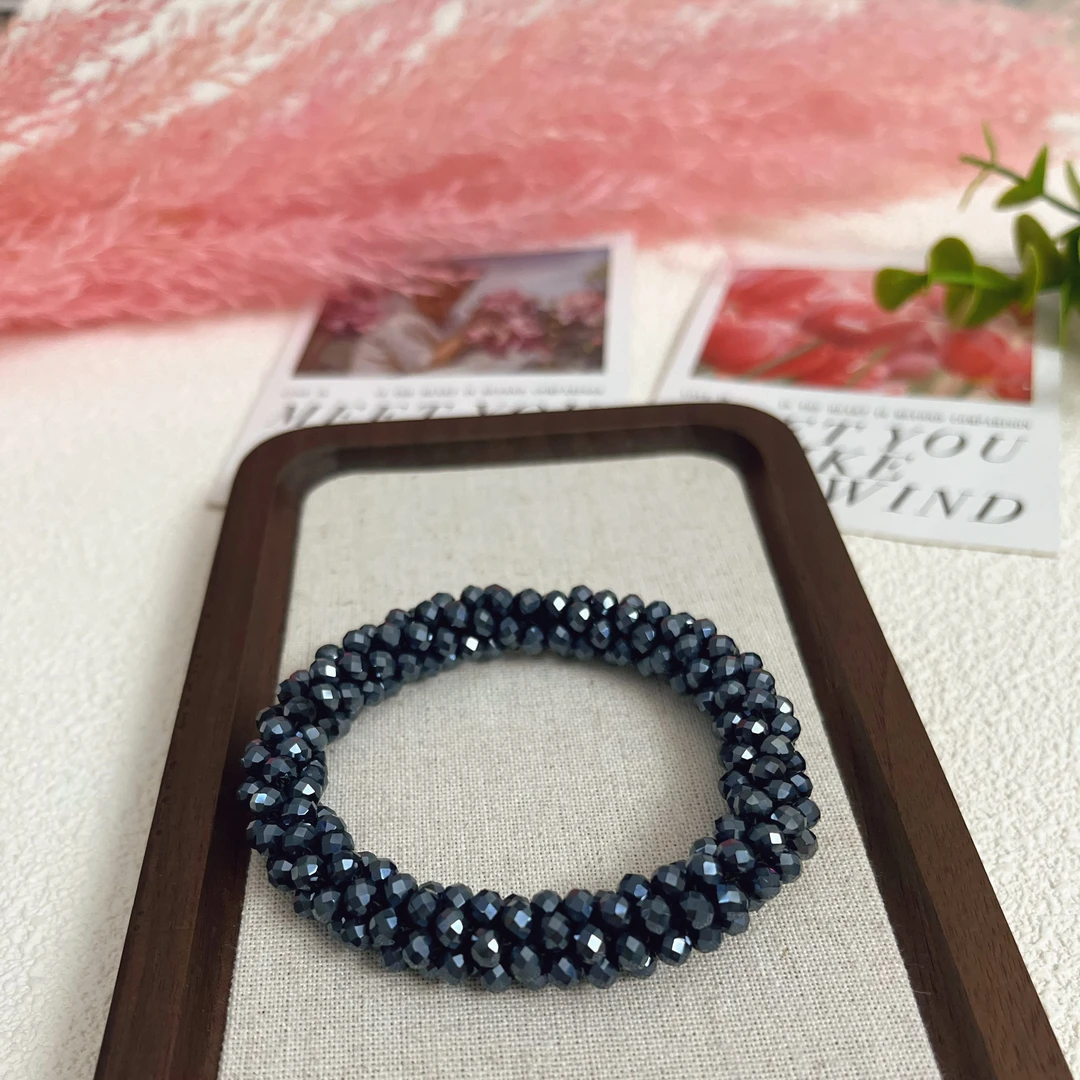 非金属仿水晶手链 （3165）时尚百搭蓝黑晶晶一式两用头绳手链
