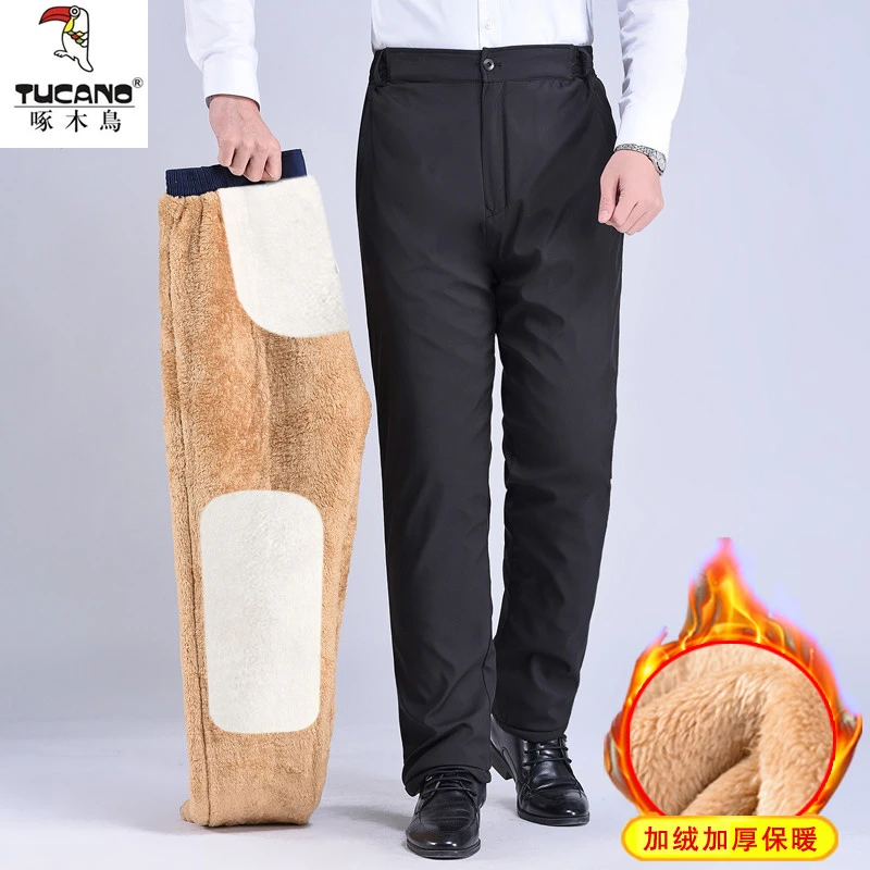 TUCANO/啄木鳥冬季中老年人加绒加厚棉裤男爸爸宽松休闲直筒裤子