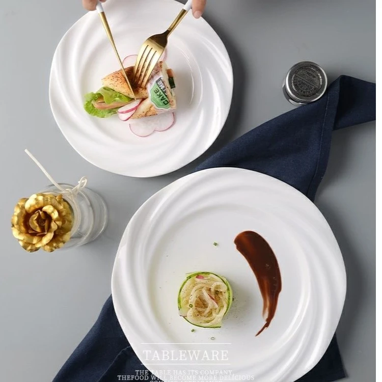 纯白西餐盘意面盘ins早餐盘陶瓷圆盘家用菜盘餐厅甜品盘创意小吃