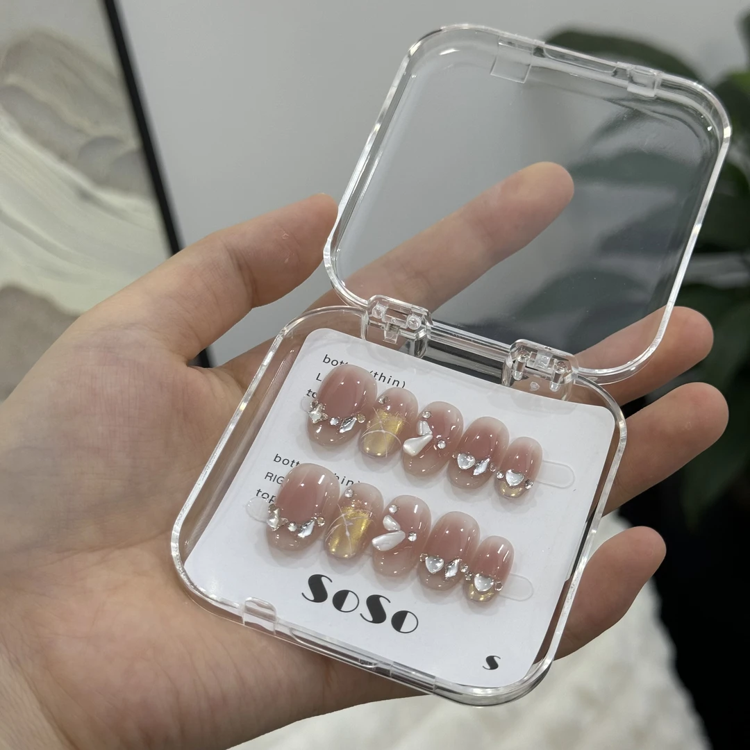椭圆【北海日落】纯手工穿戴甲直播间下单赠送收纳盒+工具包夏季