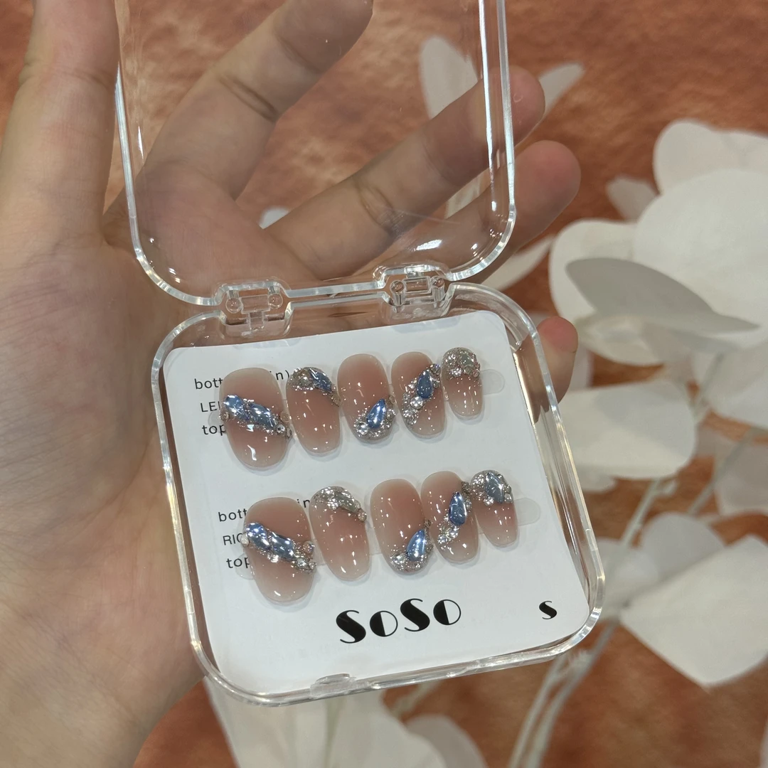 椭圆【贝加尔湖畔】 纯手工穿戴甲直播间下单赠送收纳盒+工具包夏季