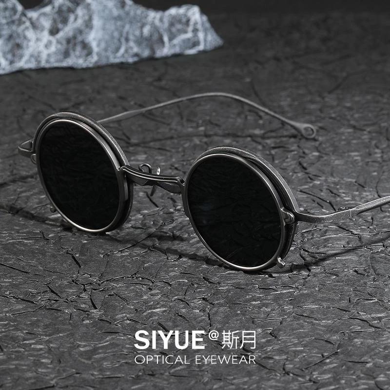磁吸纯钛眼镜框男复古时尚圆框夹片墨镜两用可配防蓝光近视眼镜女