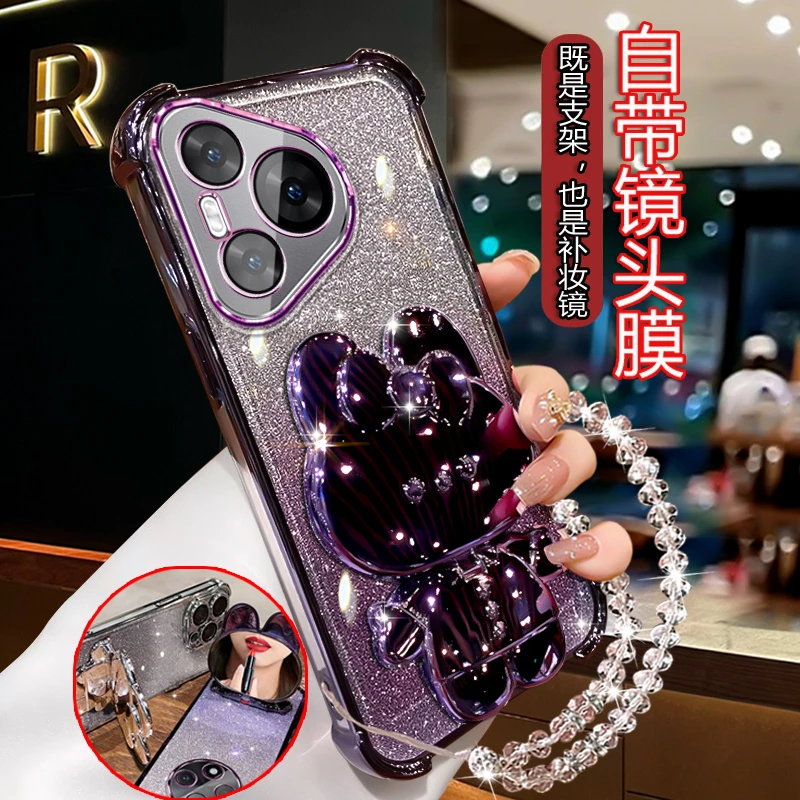 适用华为Pura70pro手机壳5G女潮HBN-AL00闪粉p70pro+软壳镜头全包