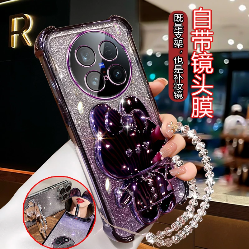 适用vivox100ultra曲屏手机壳镜头全包防摔V2366HA闪粉软壳带支架