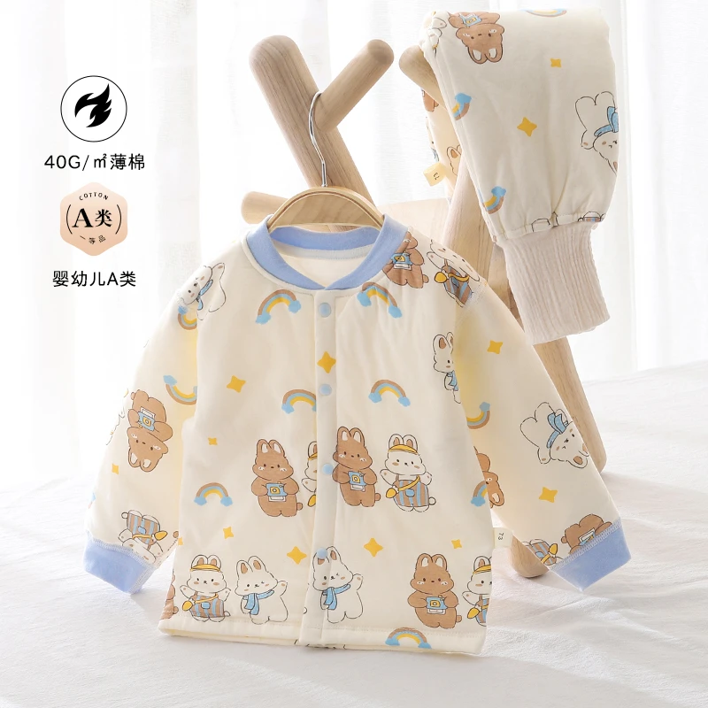 40g婴幼儿内衣套装秋冬薄棉保暖薄棉宝宝高腰护肚裤家居服睡衣