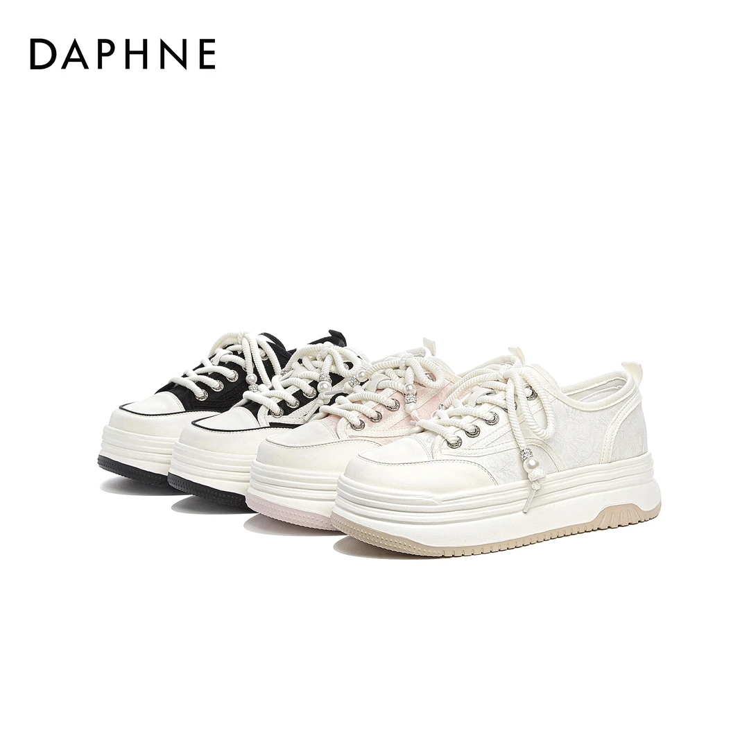 达芙妮春季新款网红透气时尚百搭厚底小众国风潮流系带休闲系带鞋