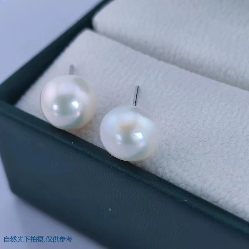 【荷露设计款】淡水无核珍珠耳钉9-10mm 气质 白色轻奢 时尚简单