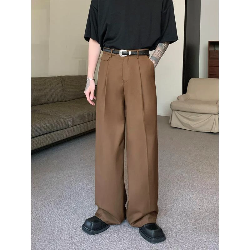 cuibuju韩版免烫垂感休闲西裤男直筒宽松阔腿长裤简约西装休闲裤