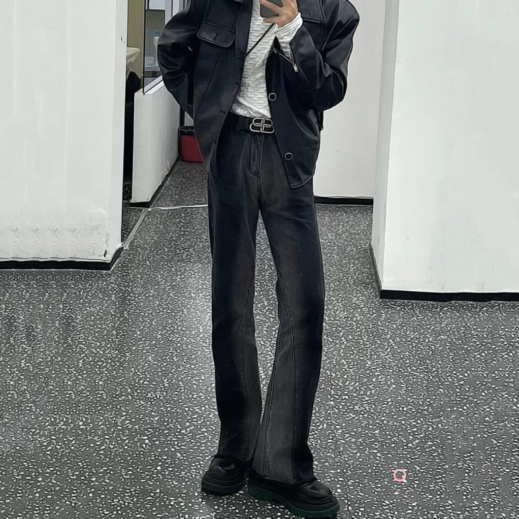 cityboy宽松扎染渐变男女美式高街毛边微喇叭牛仔裤宽松显高显瘦
