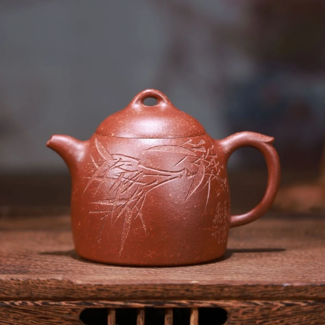 宜兴紫砂筋纹器全手工小品降坡泥徐伟琪手制秦权壶刘一飞刻绘2