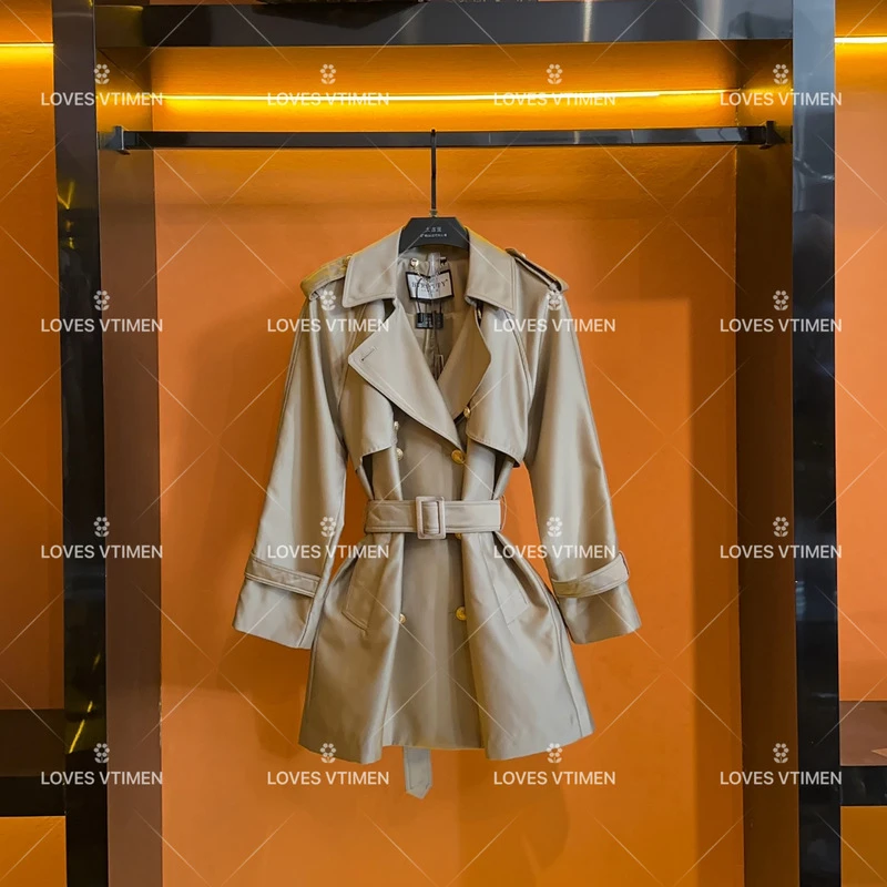 【小鬼专属】编码“65”秋季高端双排扣系带收腰显瘦风衣外套BR9901