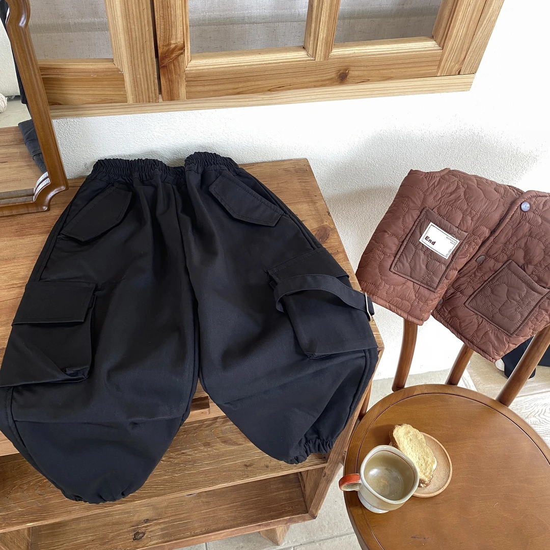 1463时尚潮流百搭洋气流行秋冬男女童加绒工装裤黑色