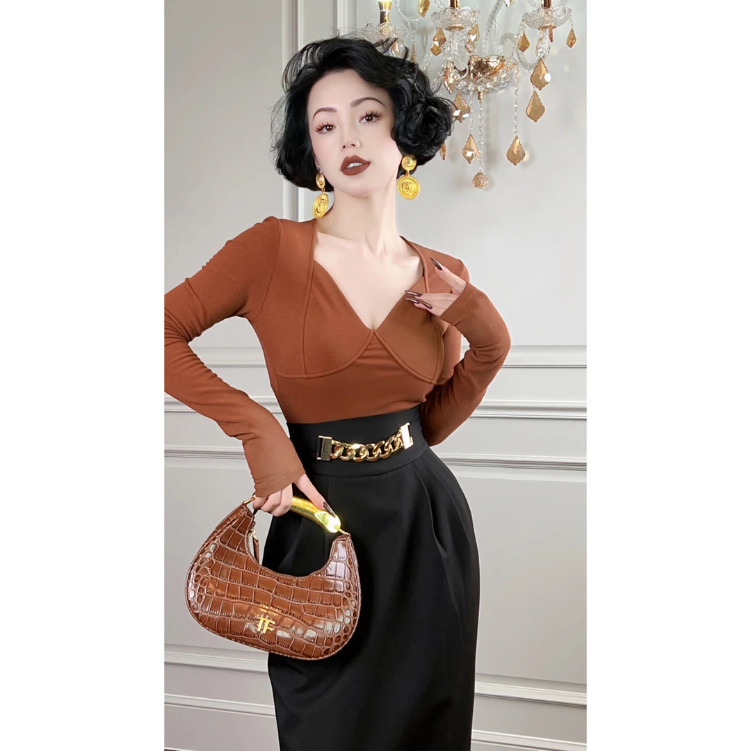 LYXJ【心动缪斯】双色气质长袖时尚设计师上衣