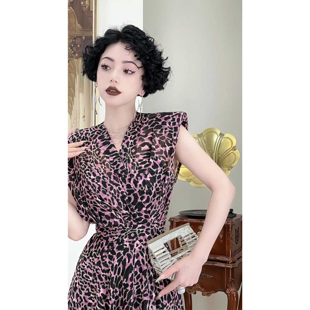 LYXJ【粉豹时代】女款显瘦气质复古豹纹连衣裙
