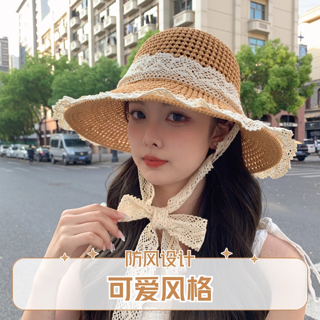 夏季法式夏季镂空韩版小清新可爱风水桶大帽网红夏天编织草帽帽子