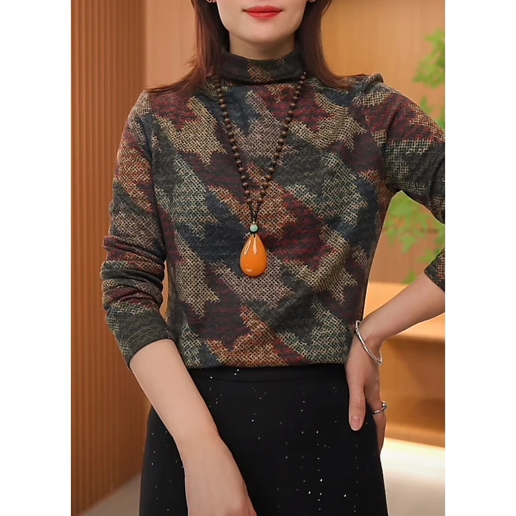 百搭时尚加绒加厚上衣套头半高领宽松大码保暖打底衫复古洋气装