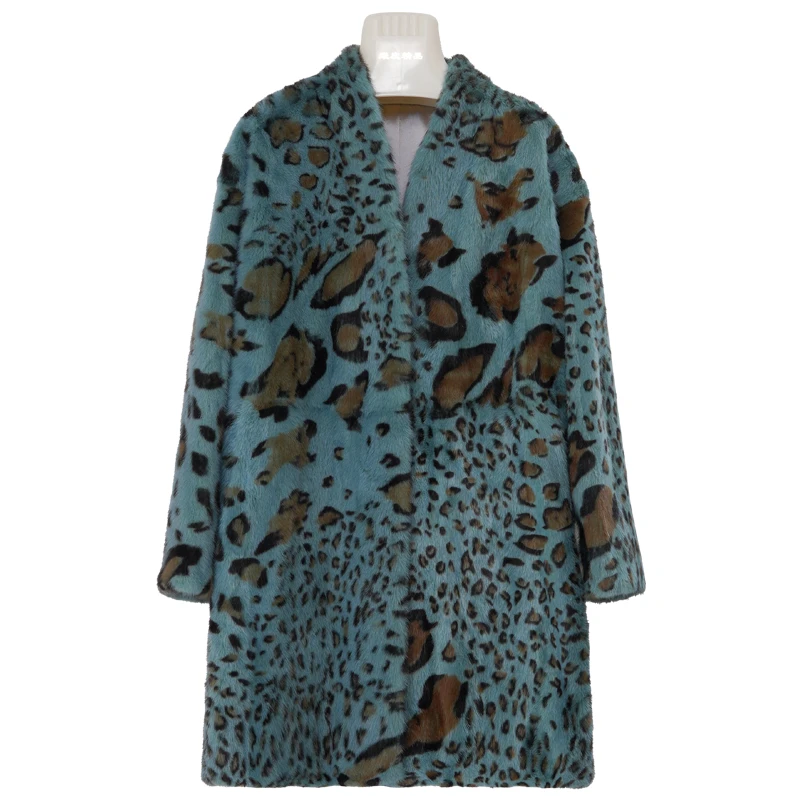 整貂进口紫标天鹅绒水貂皮草外套扎染豹纹中长款女装1167